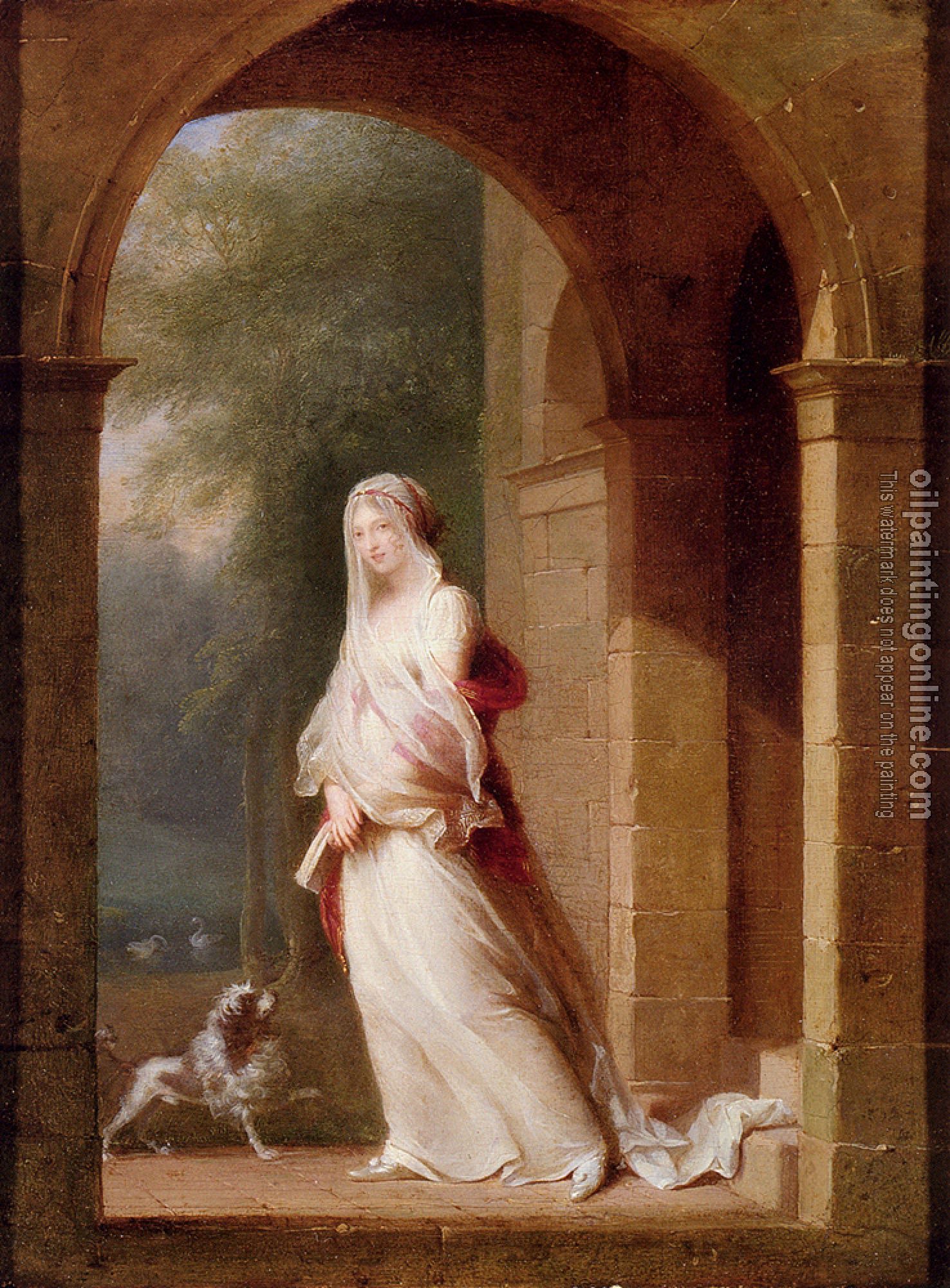 Jean-Baptiste Mallet - A Young Woman Standing In An Archway
